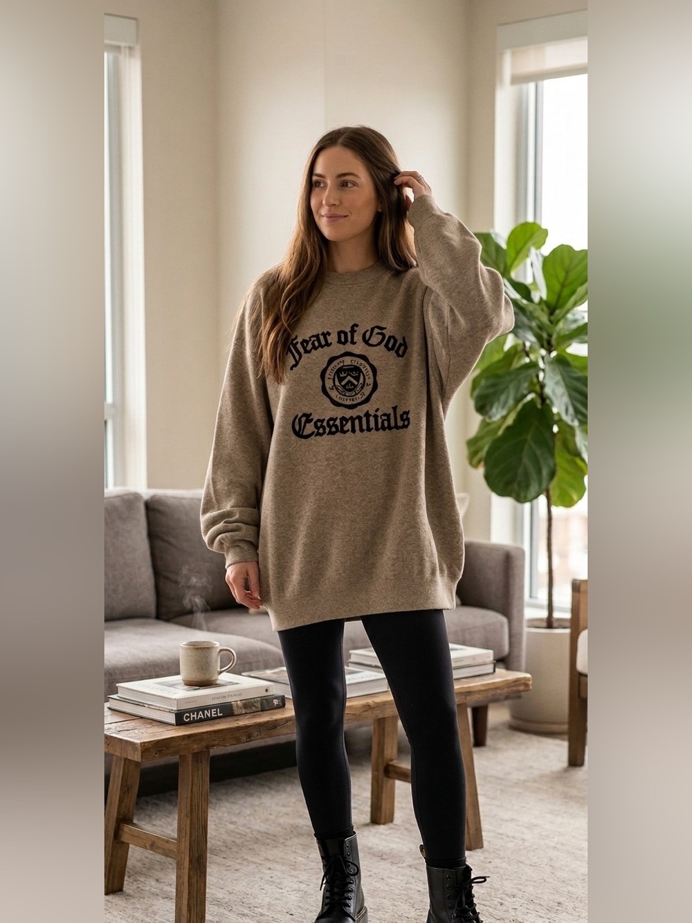 FOG Fear of God Essentials Brown Logo Crewneck Sweatshirt Almost New - Picture 3 of 6
